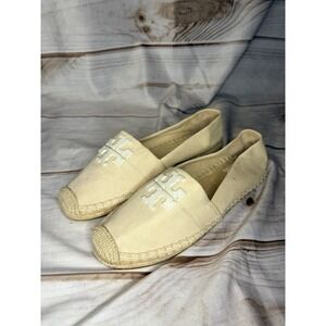 Tory Burch Weston flat espadrilles Beige Linen Leather Size 8m City Designer